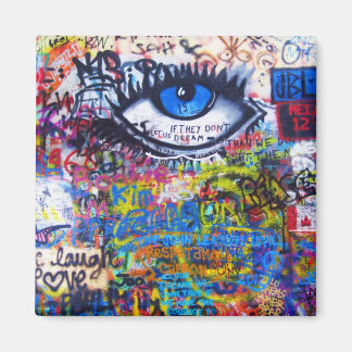 Blue graffiti evil eye magnet