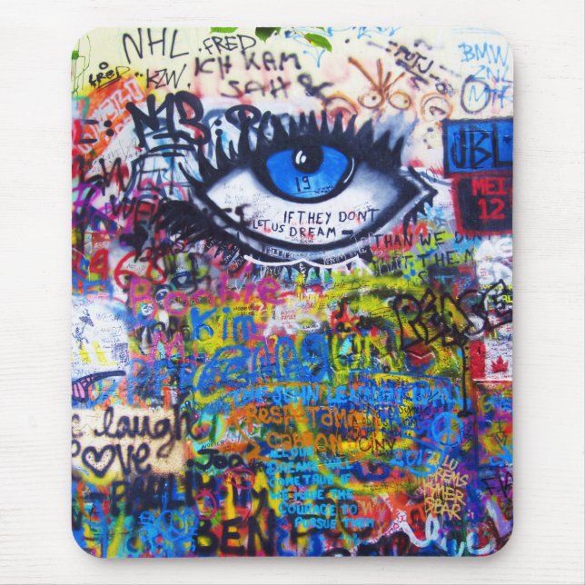 Blue graffiti evil eye mouse pad (Front)