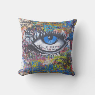 Blue graffiti evil eye outdoor pillow