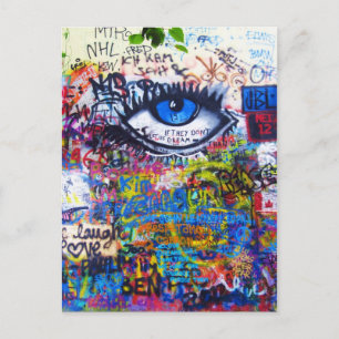 Blue graffiti evil eye postcard