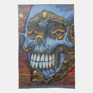 Blue Graffiti Skull Kitchen Towel
