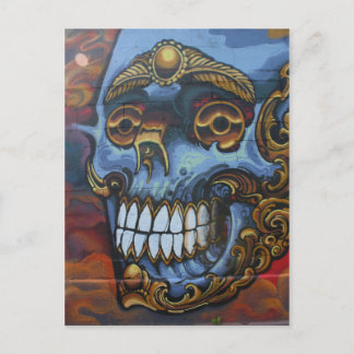 Blue Graffiti Skull Postcard