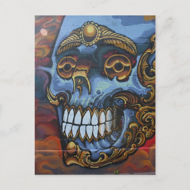 Blue Graffiti Skull Postcard (Front)