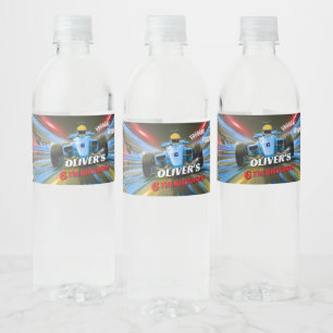 Blue Grand Prix Racing Car Birthday Water Bottle Label