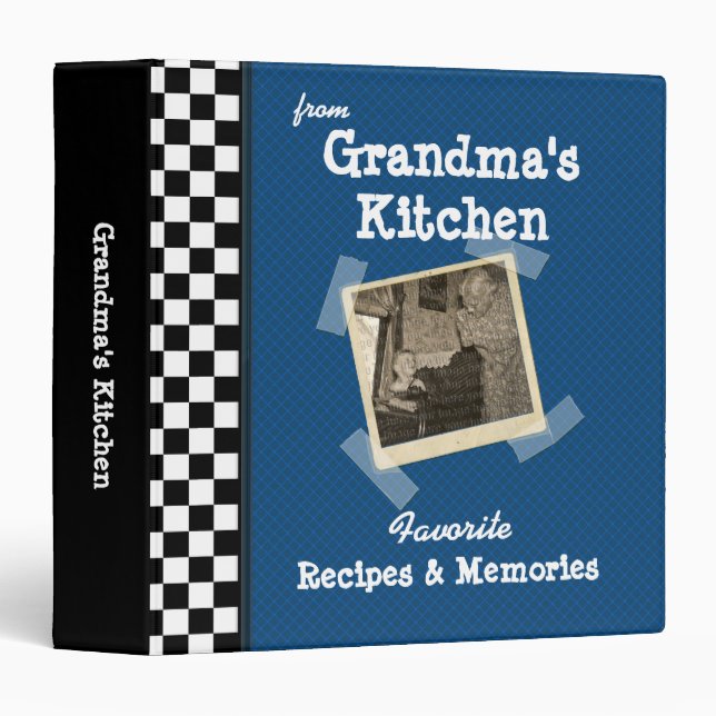 Blue Grandmas Kitchen 1.5" Custom Photo Recipe Binder (Front/Spine)
