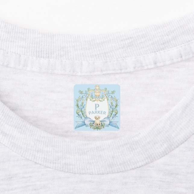 Blue Grandmillennial Puppy Monogram Ribbon Crest  (Affixed)