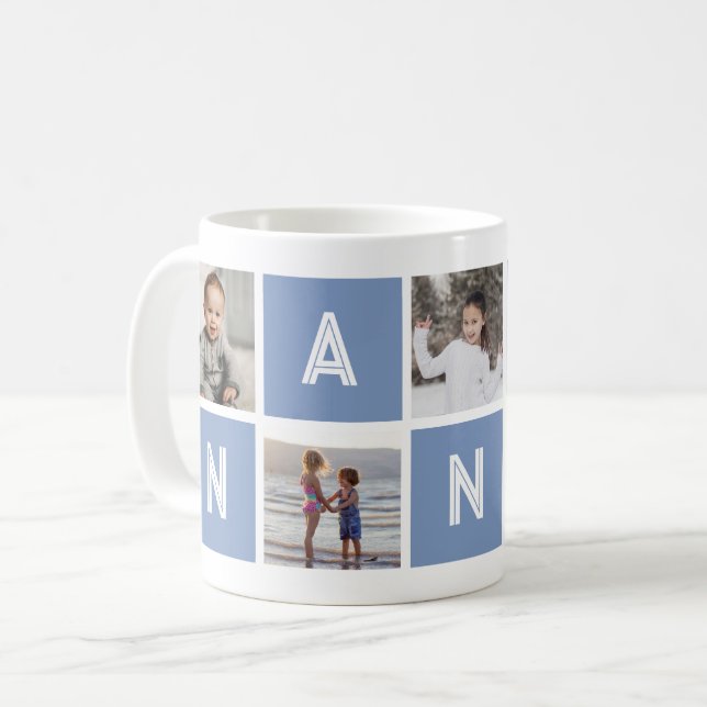 Blue Grandmother 5 Photo Collage Nana Coffee Mug (Front Left)