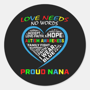 Blue Grandson Granddaughter Autism Awareness Nana Classic Round Sticker