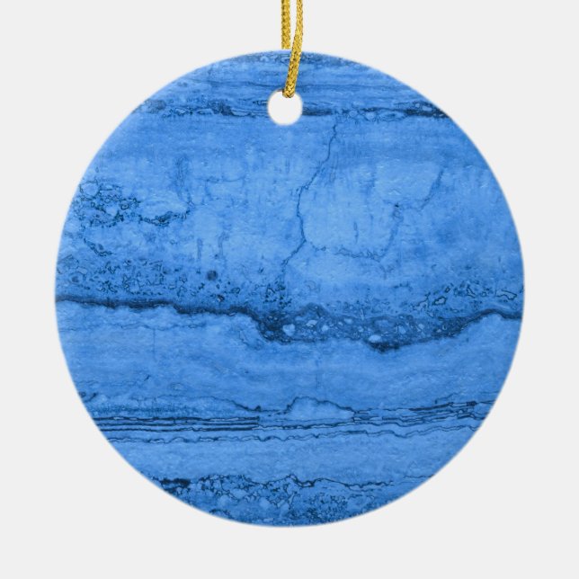 Blue Granite pattern, blue marble, blue stone Ceramic Ornament (Front)