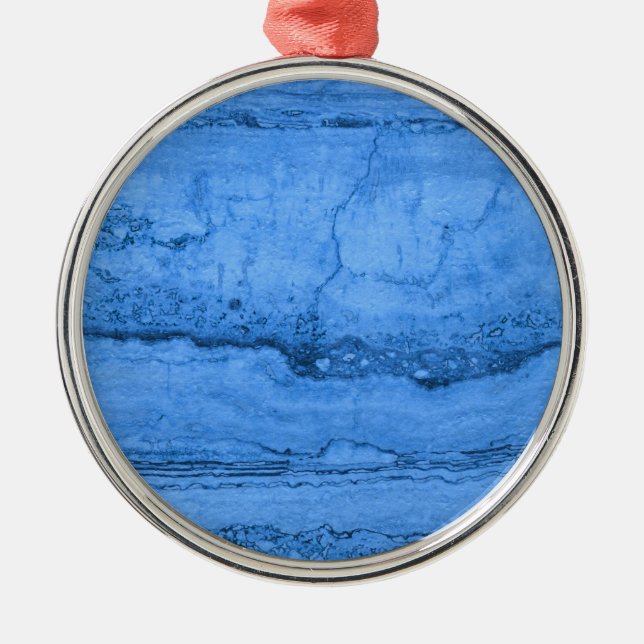 Blue Granite pattern, blue marble, blue stone Metal Ornament (Front)