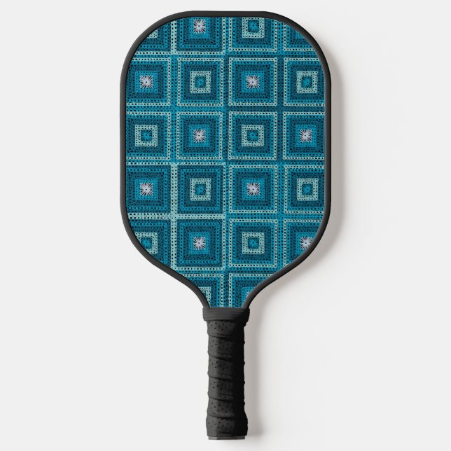 Blue Granny Square Pattern Pickleball Paddle (Front)