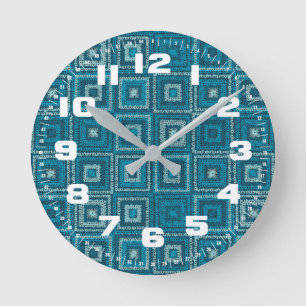 Blue Granny Square Pattern Round Clock
