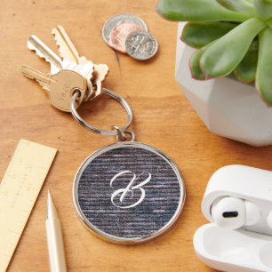 Blue grape faux weave burlap keychain