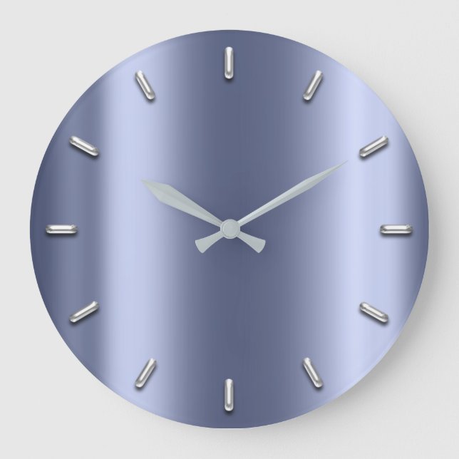 Blue Graphite Metallic Minimal Silver Grey Large Clock (Front)