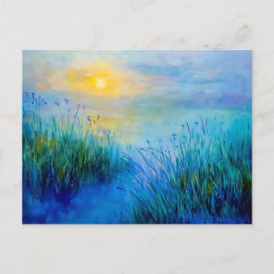 Blue Grasslands at Sunrise at morning Holiday Postcard