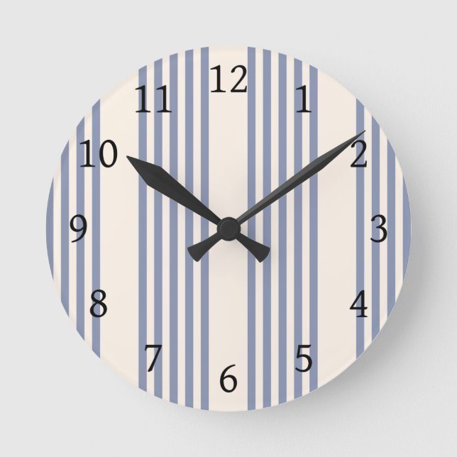 Blue-gray and beige five stripe pattern round clock (Front)