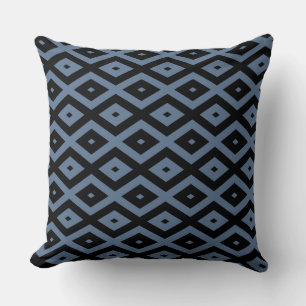 Blue gray and black diamond pattern throw pillow