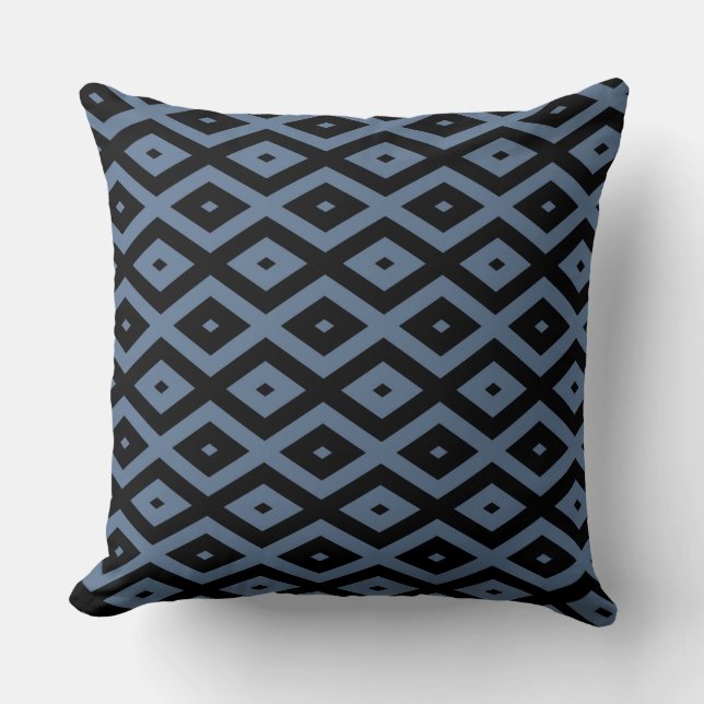 Blue gray and black diamond pattern throw pillow (Front)