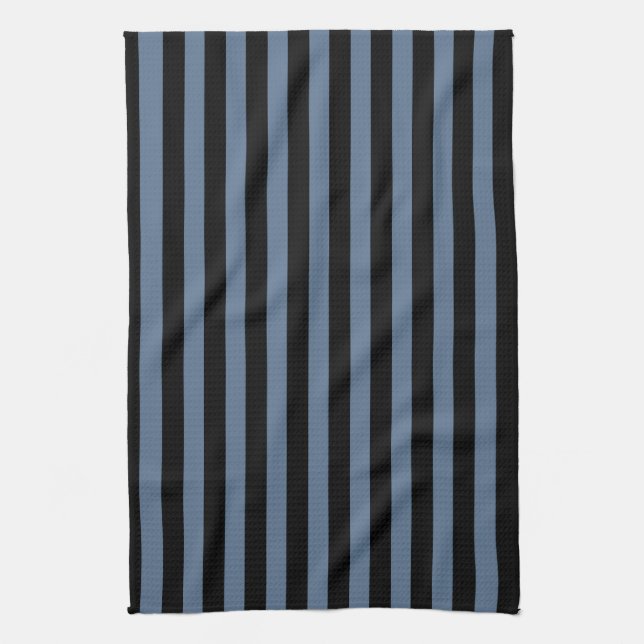 Blue gray and black stripes kitchen towel (Vertical)
