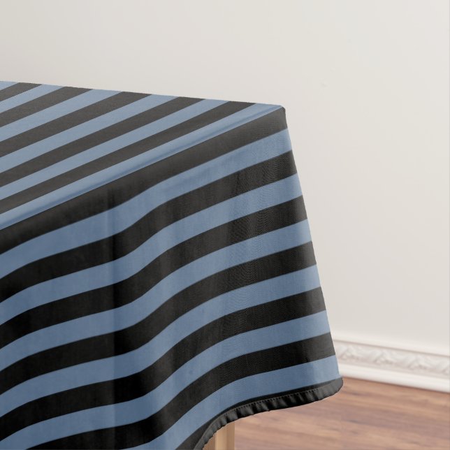 Blue gray and black stripes tablecloth (In Situ)
