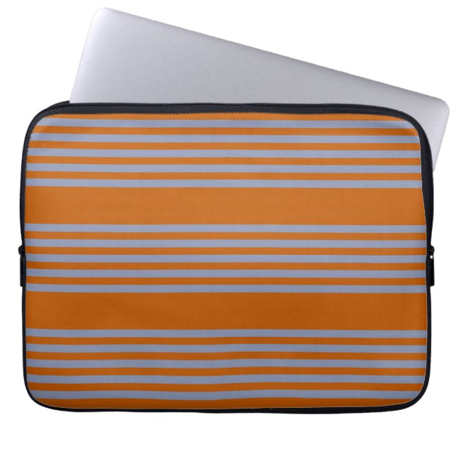 Blue-gray and burnt orange five stripe pattern laptop sleeve (Front)