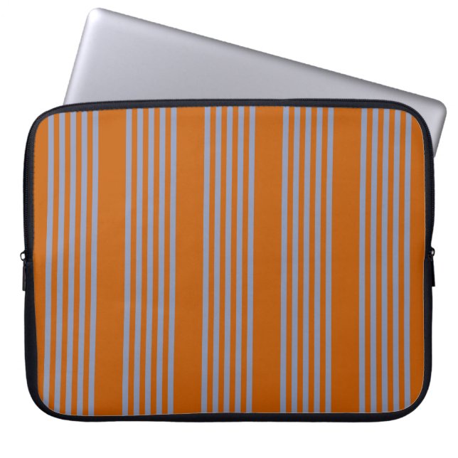 Blue-gray and burnt orange five stripe pattern laptop sleeve (Front)