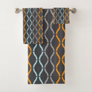 Blue, gray and orange funky stripes pattern bath t towel set