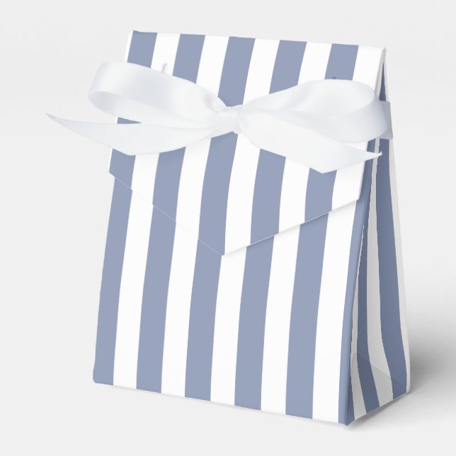 Blue gray and white candy stripes favor box (Front Side)
