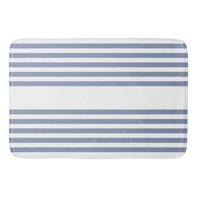 Blue-gray and white five stripe pattern bath mat (Front)