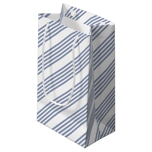 Blue-gray and white five stripe pattern small gift bag (Front Angled)