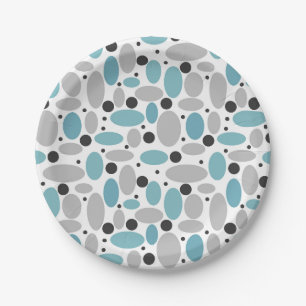 blue gray bean polka dot retro pattern home decor paper plate