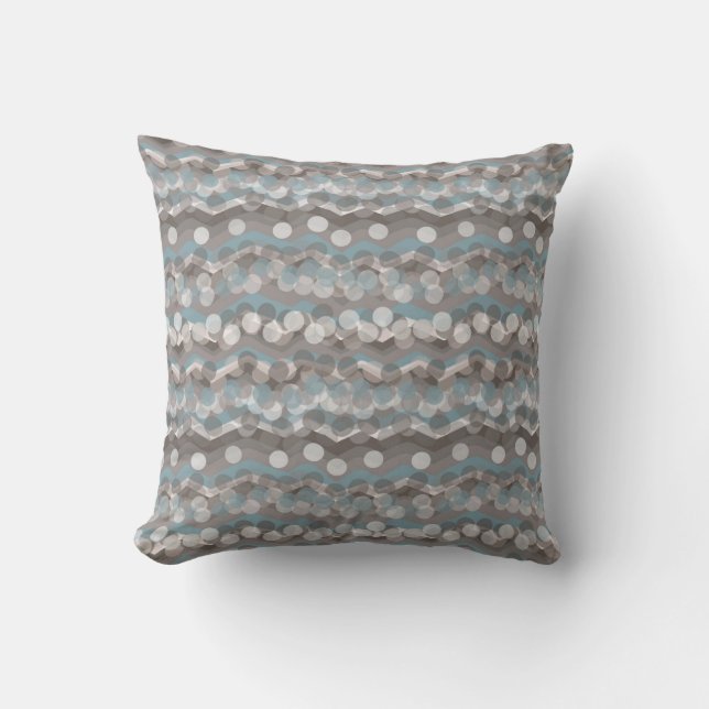 Blue Gray Brown ZigZag Dots Throw Pillow (Front)