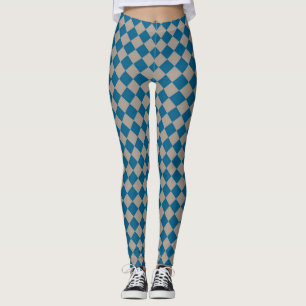 Blue Gray Checker Diamond Pattern Leggings