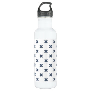 Blue-gray cross stitches on white 710 ml water bottle