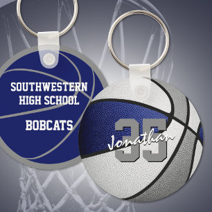 blue gray custom jersey number basketball keychain