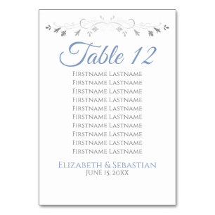 Blue & Gray Elegant Flourish Wedding Seating Chart Table Number
