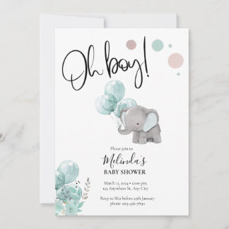Blue Gray Elephant Boy Baby Shower Invitation