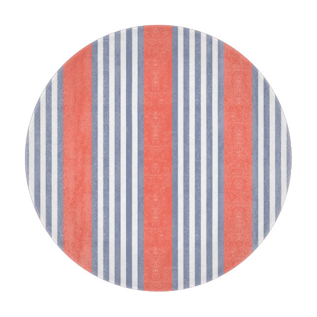 Blue-gray five stripe pattern with living coral cutting board (Front)