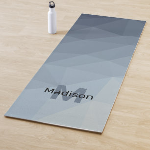 Blue Gray geometric mesh ombre pattern Monogram Yoga Mat