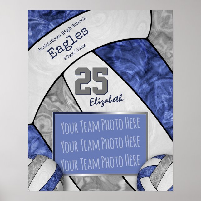 blue gray girls' volleyball team photo poster (Front)