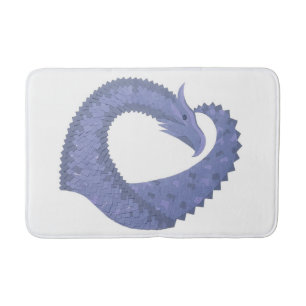 Blue-gray heart dragon on white bath mat