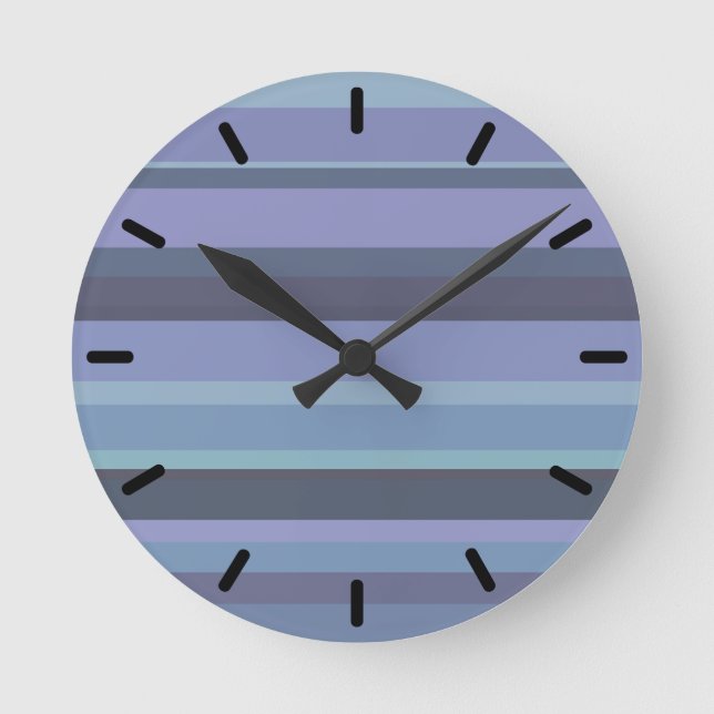 Blue-gray horizontal stripes round clock (Front)