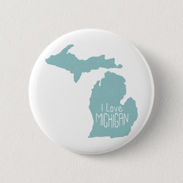 Blue Gray I Love Michigan Silhouette 2 Inch Round Button (Front)