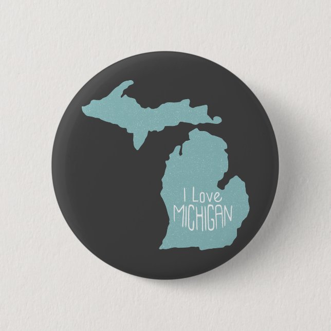 Blue Gray I Love Michigan Silhouette On Gray 2 Inch Round Button (Front)