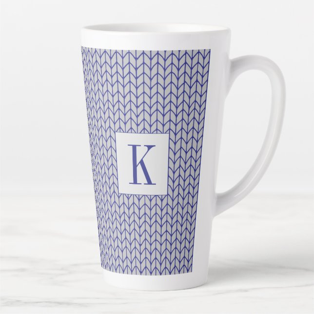 BLUE GRAY KNIT Tall Latte Mug + Initial (Right)