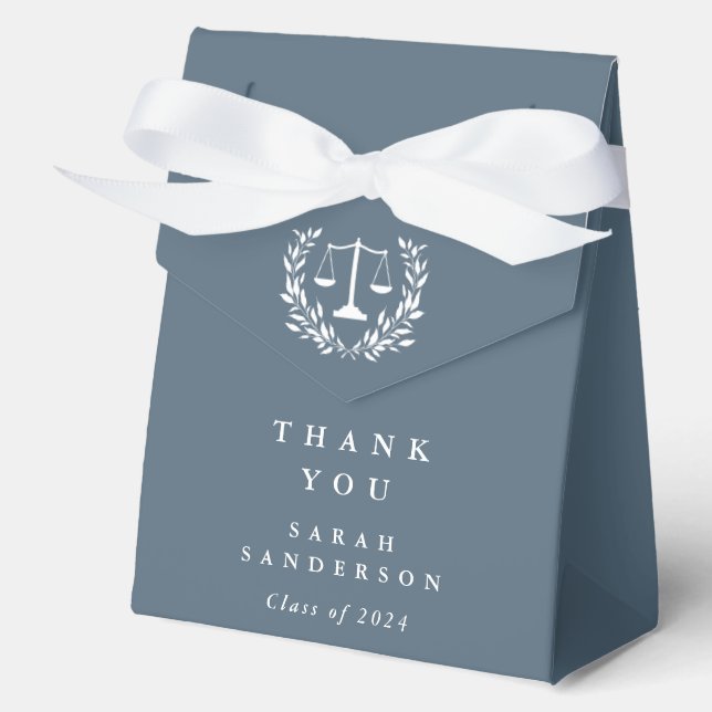 Blue-Gray Law Scales+Laurel Wreath Graduation Favor Box (Front)