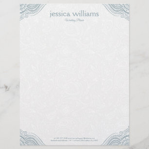 Blue-Gray Mandala Corners On White Paisley  Letterhead
