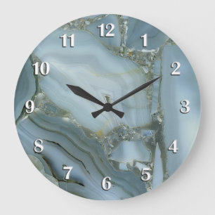 Blue Gray Marble with Gold Vein Large Clock