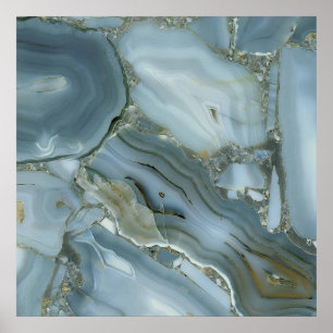 Blue Gray Marble with Gold Vein Poster