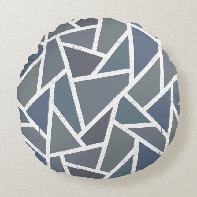 Blue-gray mosaic pattern round pillow (Front)